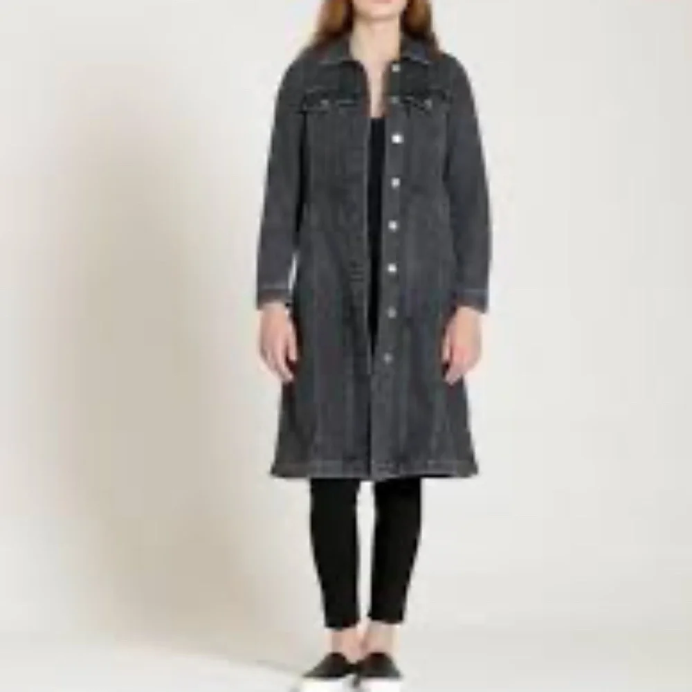 GAP Long Sleeve Denim Dress Icon Denim Duster Jacket Grey  Black M